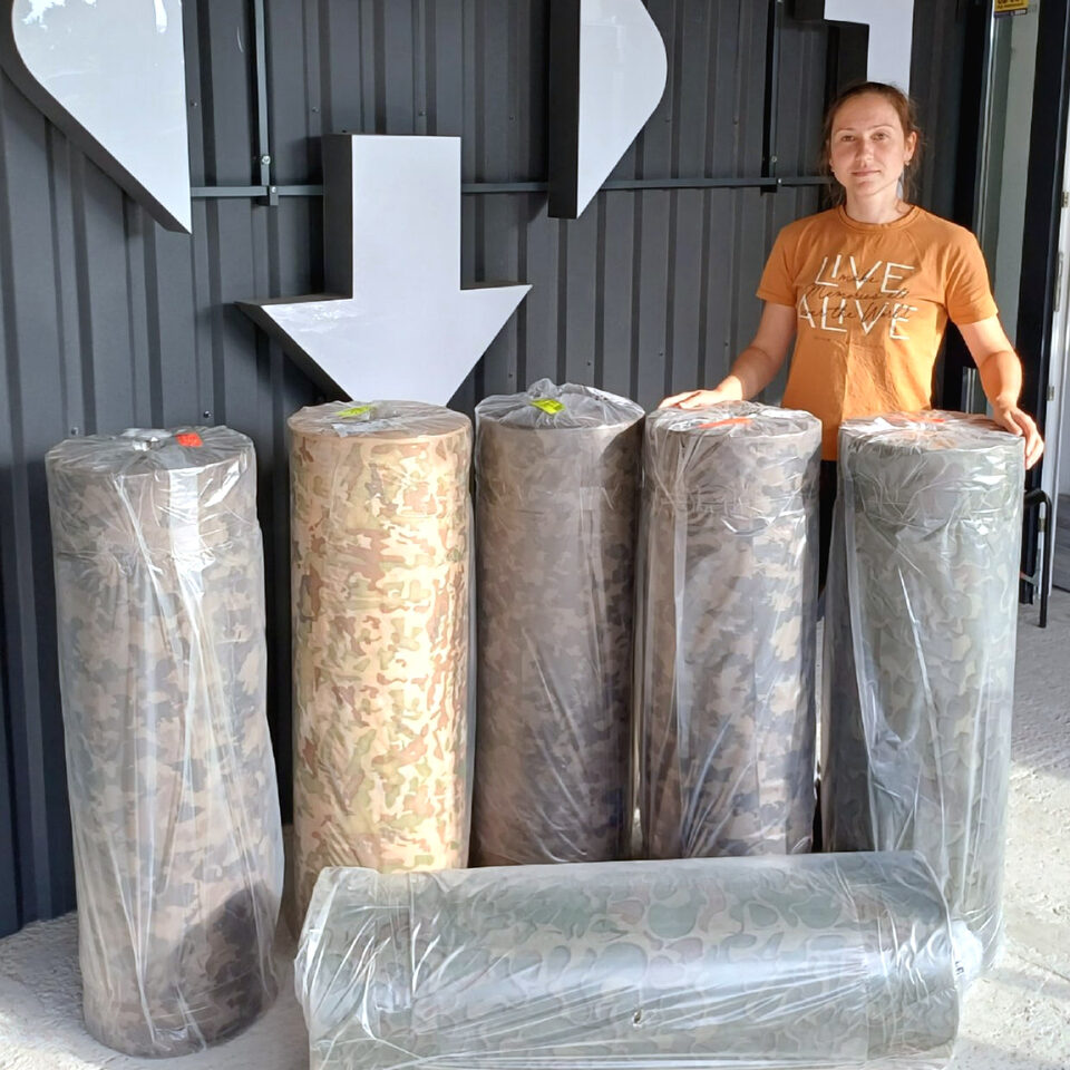 We purchased 6 large fabric rolls for volunteers in Kyiv to keep up their production of camo nets for the front lines in Ukraine.