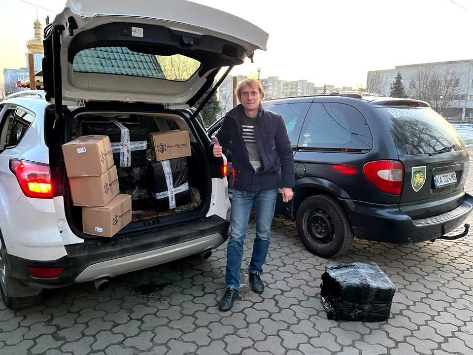 We purchased another 100 spools (75kg) of plastic filament to continue our volunteers' 3D printing production.