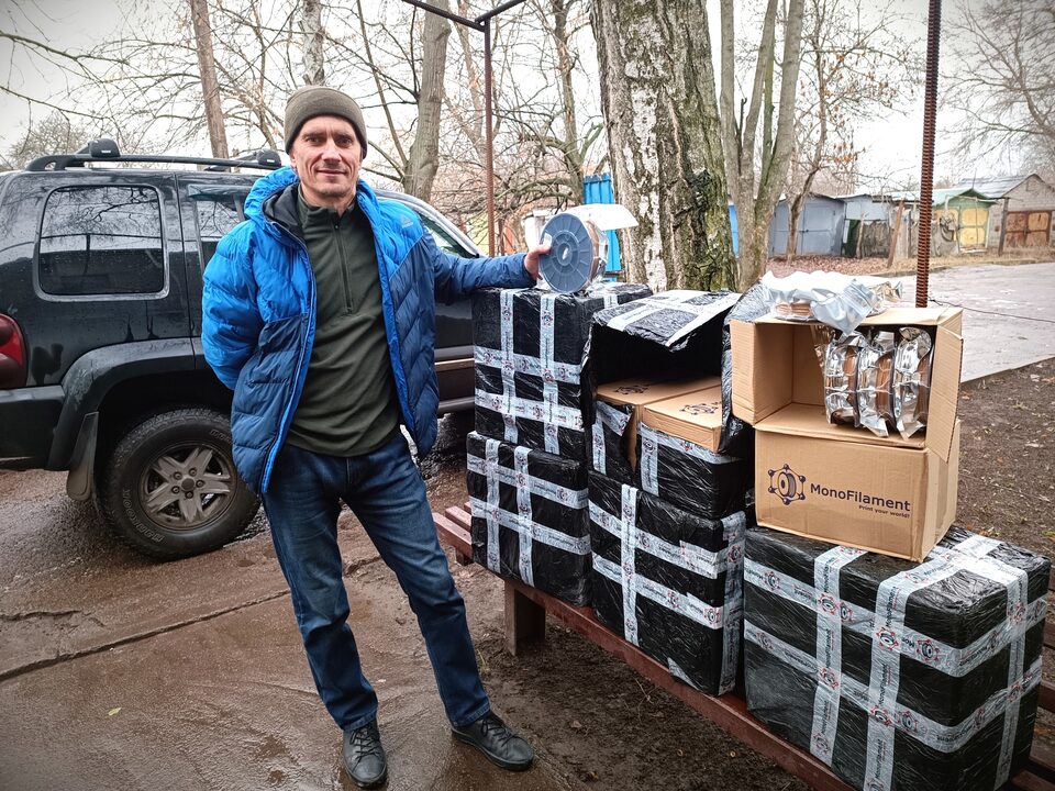 We purchased 75 kg (100 spools) of 3D printing filaments for our printers to continue production of vital parts for Ukraine's drone operators.